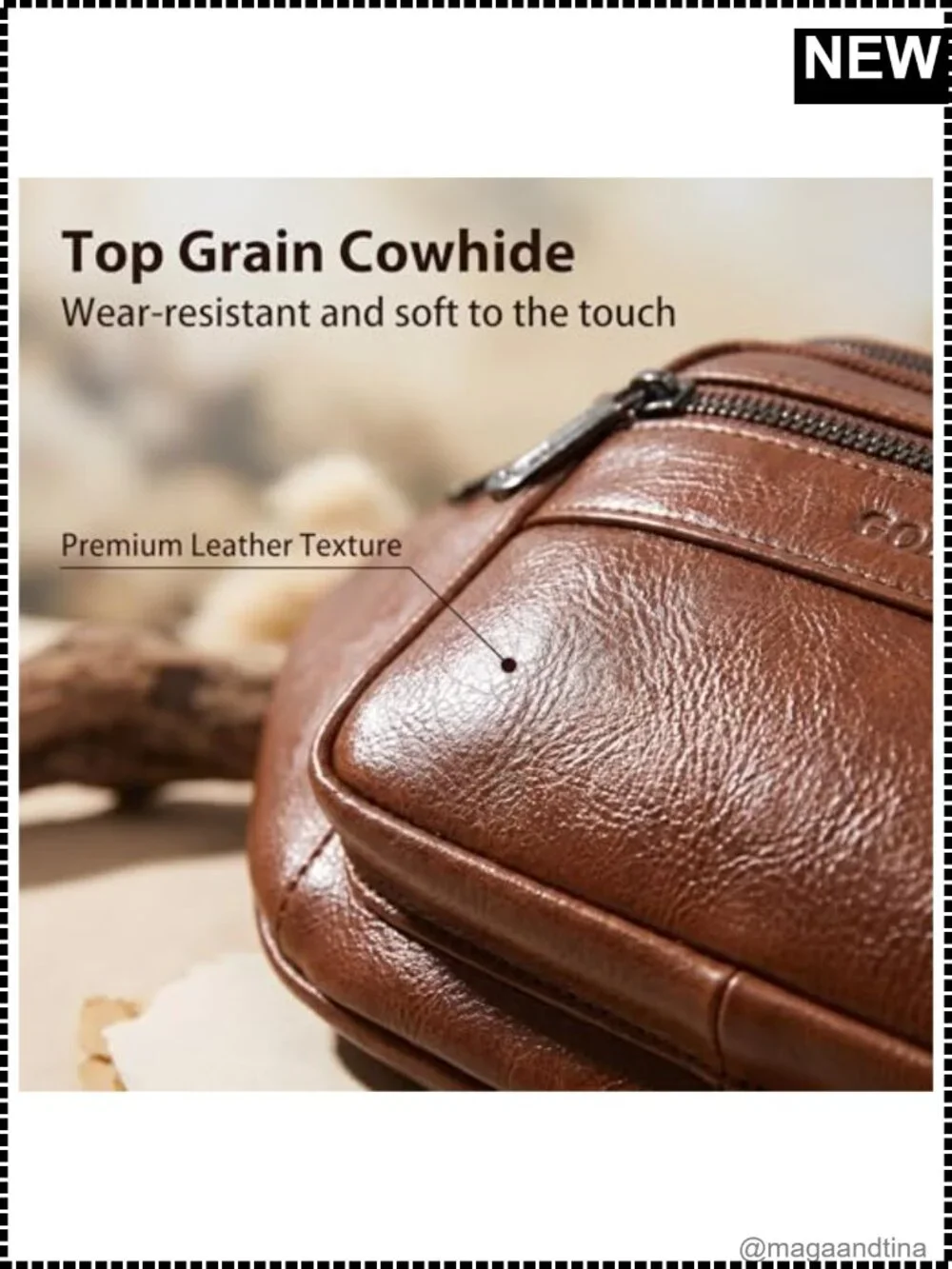 Genuine Leather Waist Pack Large Belt Bag with Adjustable Strap